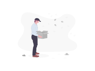 Ein trauriger Mann mit einer leeren Box.